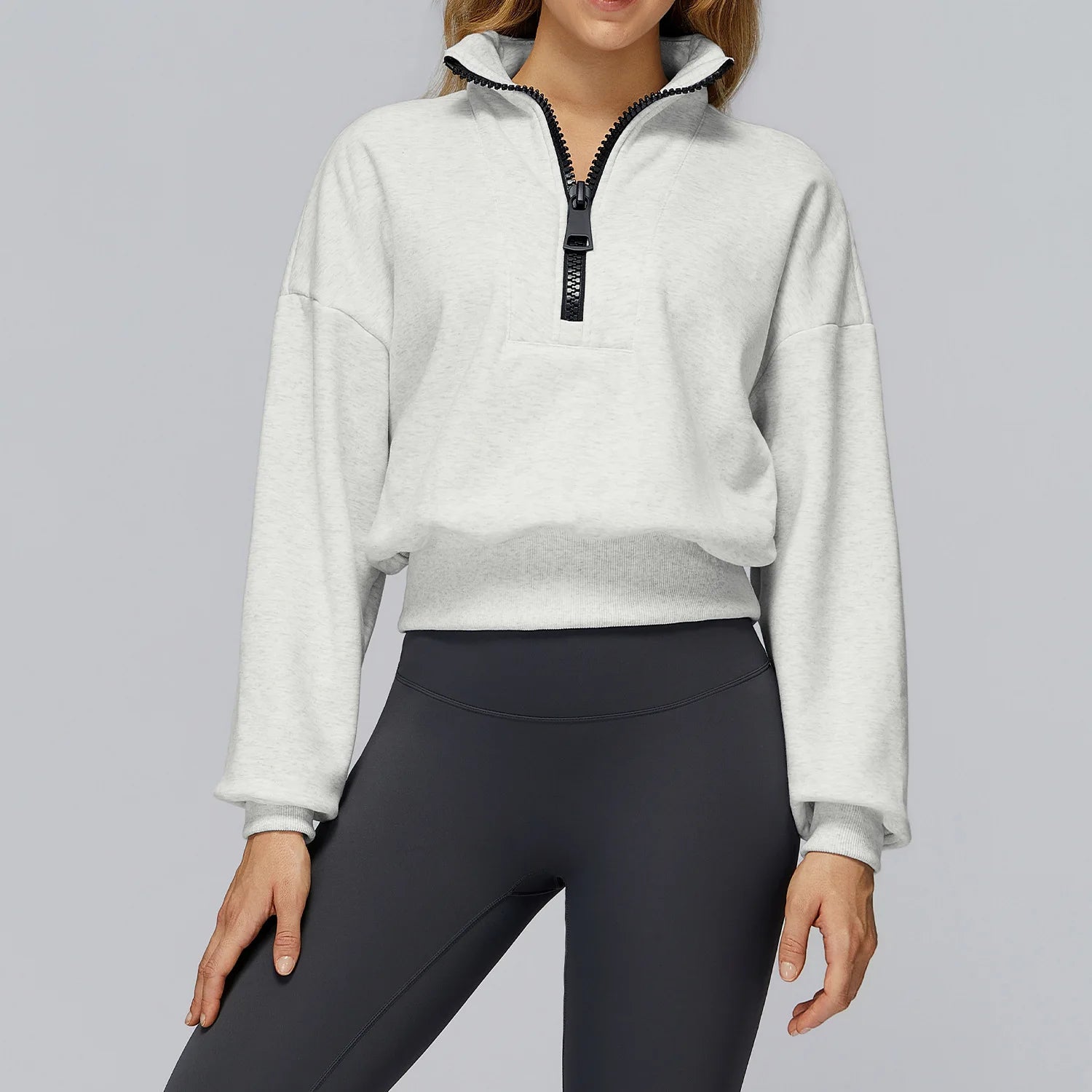 Winter Sports Hoodie Yoga Long Sleeved Women's Stand Collar Loose Windproof Hoodie Warm Long Sleeved Casual Outdoor Sports Top