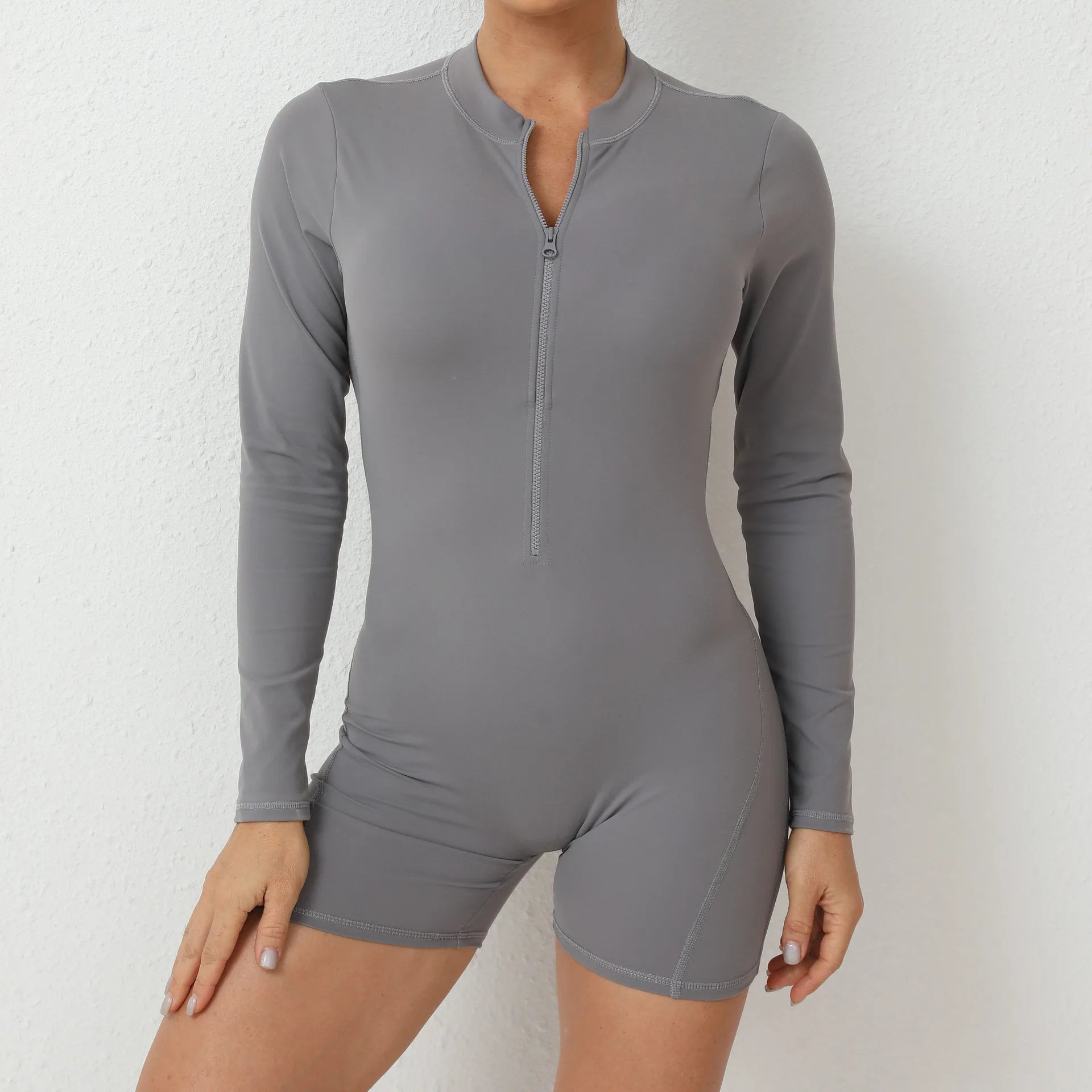 Sexy Back V Jumpsuit Women Tracksuit Yoga Set Sports Zipper Rompers Gym Long Sleeve Fitness Suit Gym Workout Bodysuit