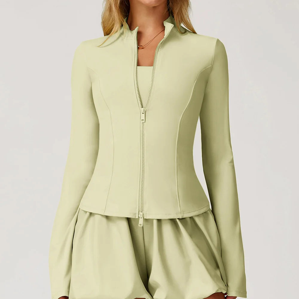 Summer Yoga Suit Women's High-end Standing Collar Long Sleeved Sports Jacket Running Training Fitness Top Windproof Running Suit