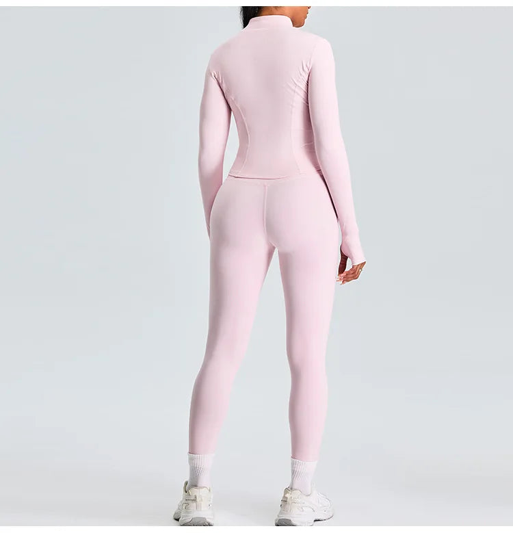 Women 2PCS Yoga Set Workout Clothes Long Sleeve Jacket Gym Crop Top High Waist Leggings Fitness Sports Wear Sport Suit Gymwear