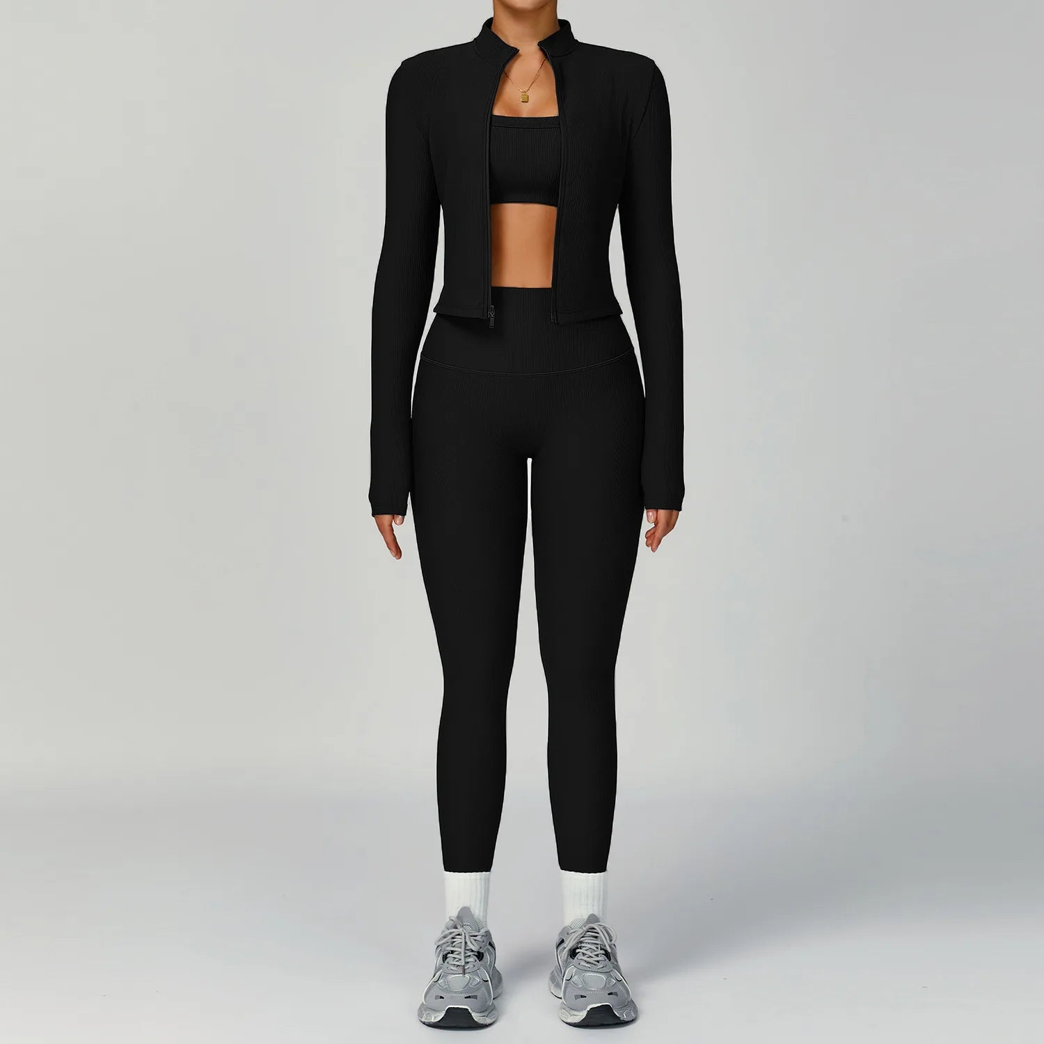 Women Tracksuit 2PCS Yoga Suit Sports Set Quick-Drying Gym Set Running Workout Zipper Long Sleeve Sports Shorts Yoga Clothing