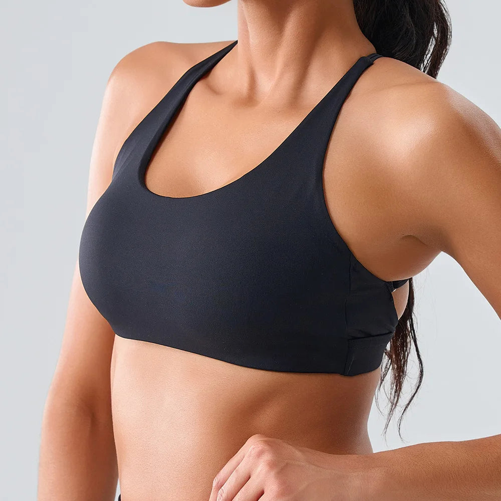 Women Impact Sports Bra Halter Top High Support Push Up Clothes Running Tops Open Back Gym Wear Fitness Yoga Workout Underwear