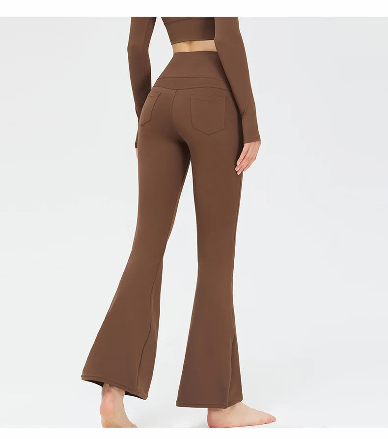 Flare Legging Pocket Yoga Pants Women Bell-bottoms Workout Yoga Trousers High Waist Tight Fitness Pants Gym Sports Wide Leg Pant