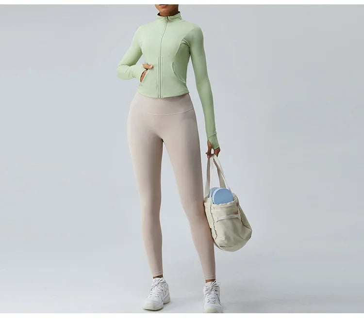 Yoga Long Sleeve Sports Jacket Women Zipper Fitness Yoga Shirt Gym Top Activewear Running Coats Workout Clothes For Cycling Tops
