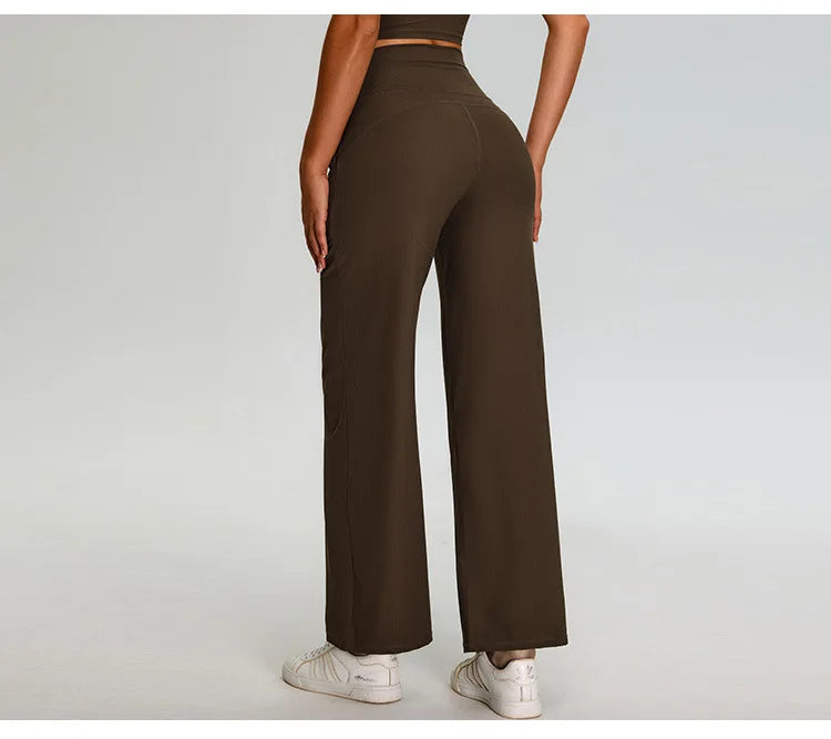 Ribbed Yoga Pants For Women Leggings Gym Workout Leggings High Waist Fitness Leggings Outdoor Running Sports Pants Straight Leg