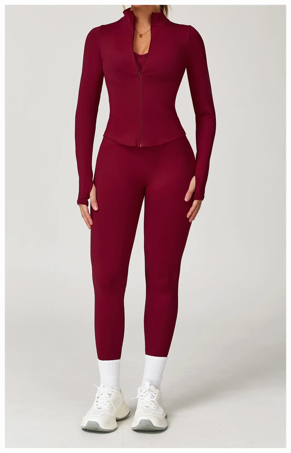 Ribbed Yoga Tops Women's Yoga Long Sleeved Standing Collar Sports Jacket Running Training Fitness Top Gym Workout Running Shirt