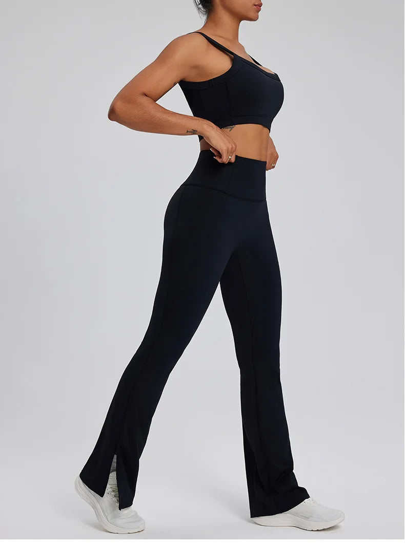 2PCS Yoga Suit Gym Set Women Clothes Running Tracksuit Workout Long Sleeve High Waist Bell-bottoms Sports Shirt Yoga Clothing