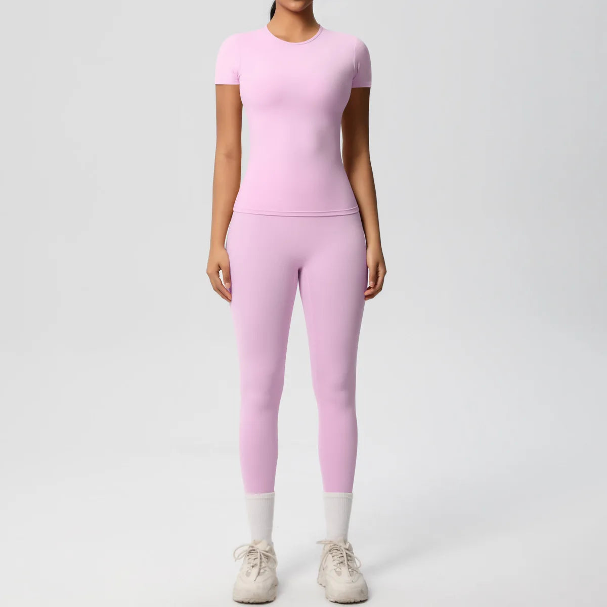 2PCS Yoga Set Women's Tracksuit Quick-Drying Gym Leggings Set Short Sleeve Breathable Gym Yoga Slim Fitness Active Top