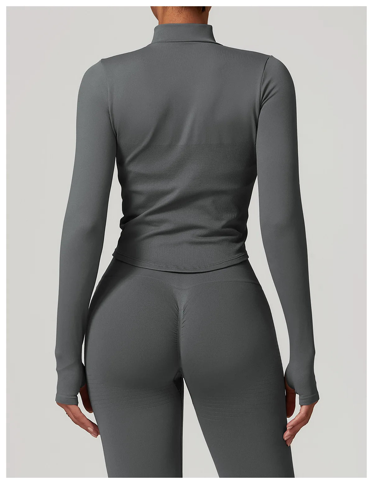 Ribbed Yoga Tops Women's Standing Collar Yoga Long Sleeved Sports Jacket Running Training Fitness Top Gym Workout Running Shirt