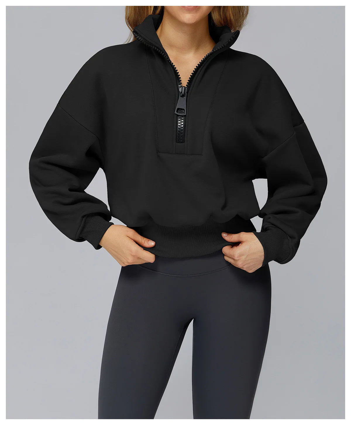 Winter Sports Hoodie Yoga Long Sleeved Women's Stand Collar Loose Windproof Hoodie Warm Long Sleeved Casual Outdoor Sports Top