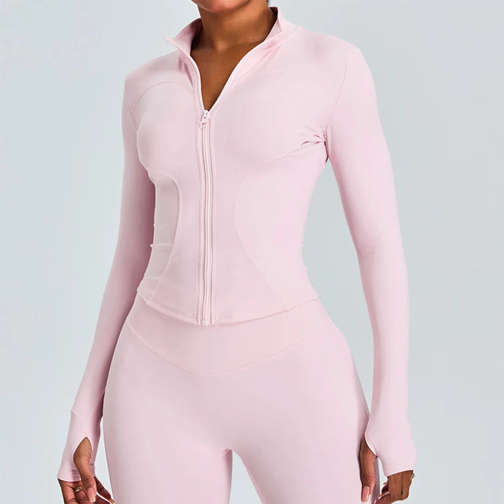 Zipper Jacket Women Sports Long Sleeve Push Up Fitness Yoga Shirt Gym Top Activewear Running Coats Workout Clothes Woman Jacket