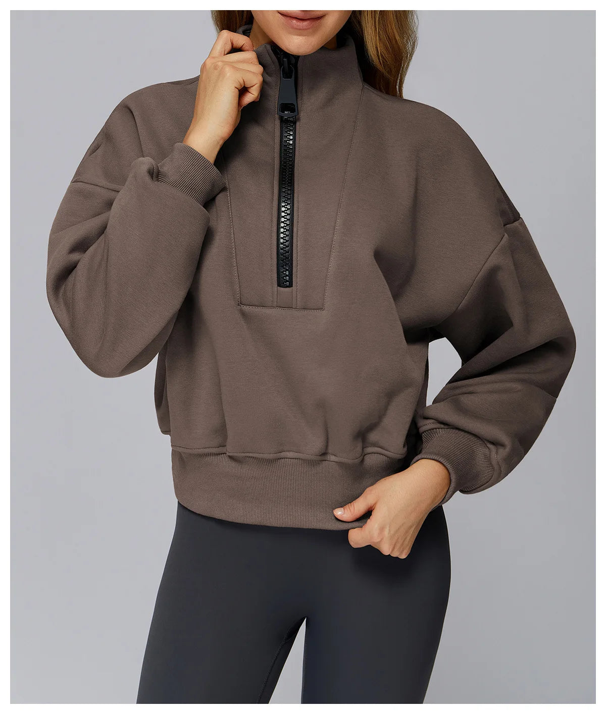 Winter Sports Hoodie Yoga Long Sleeved Women's Stand Collar Loose Windproof Hoodie Warm Long Sleeved Casual Outdoor Sports Top