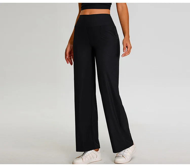 Ribbed Yoga Pants For Women Leggings Gym Workout Leggings High Waist Fitness Leggings Outdoor Running Sports Pants Straight Leg
