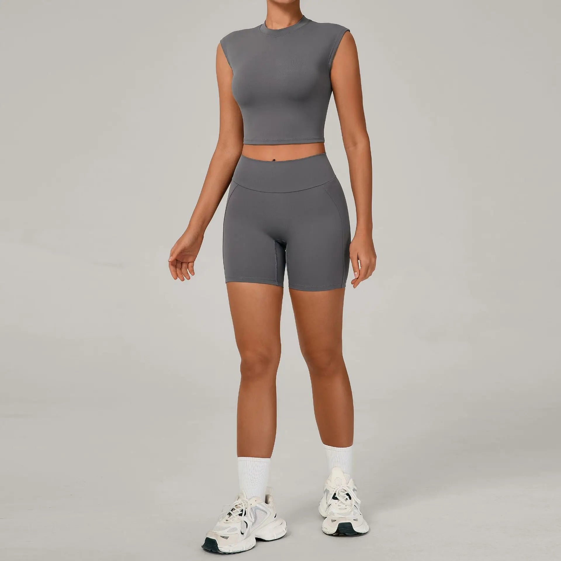 Yoga Sets Workout Sets Women Tracksuit 2 Pieces Gym Suits Yoga Short Sleeves High Waist Shorts Outfits Running Fitness Clothes
