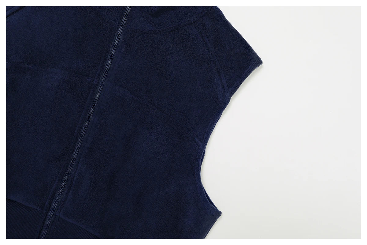 Winter Warm High Neck Velvet Vest Women's Sleeveless Top with Zipper Waist Outdoor Running Top