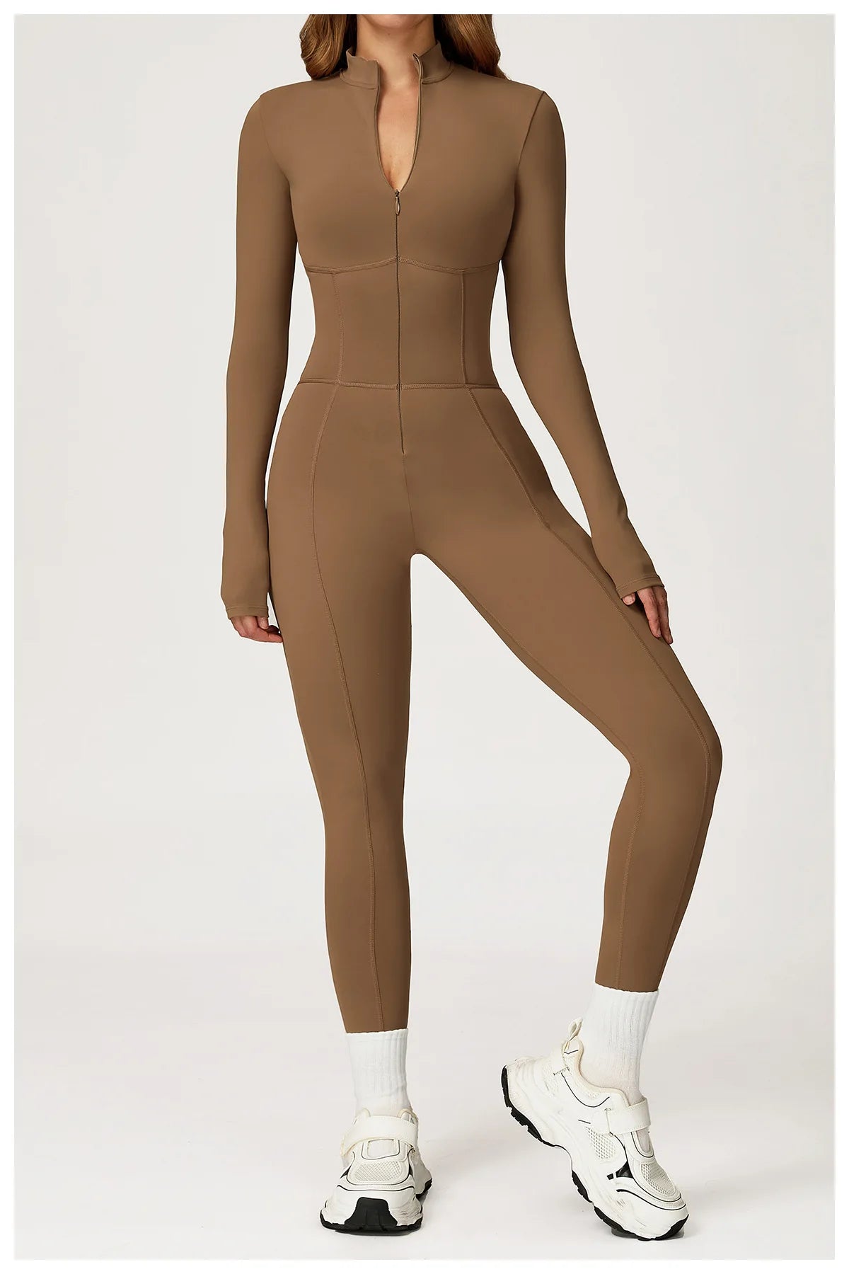 Yoga Overalls Long Sleeved Women's Sportswear Gym Boilersuit Zipper Jumpsuits Workout High-intensity Fitness Skin-tight Garment