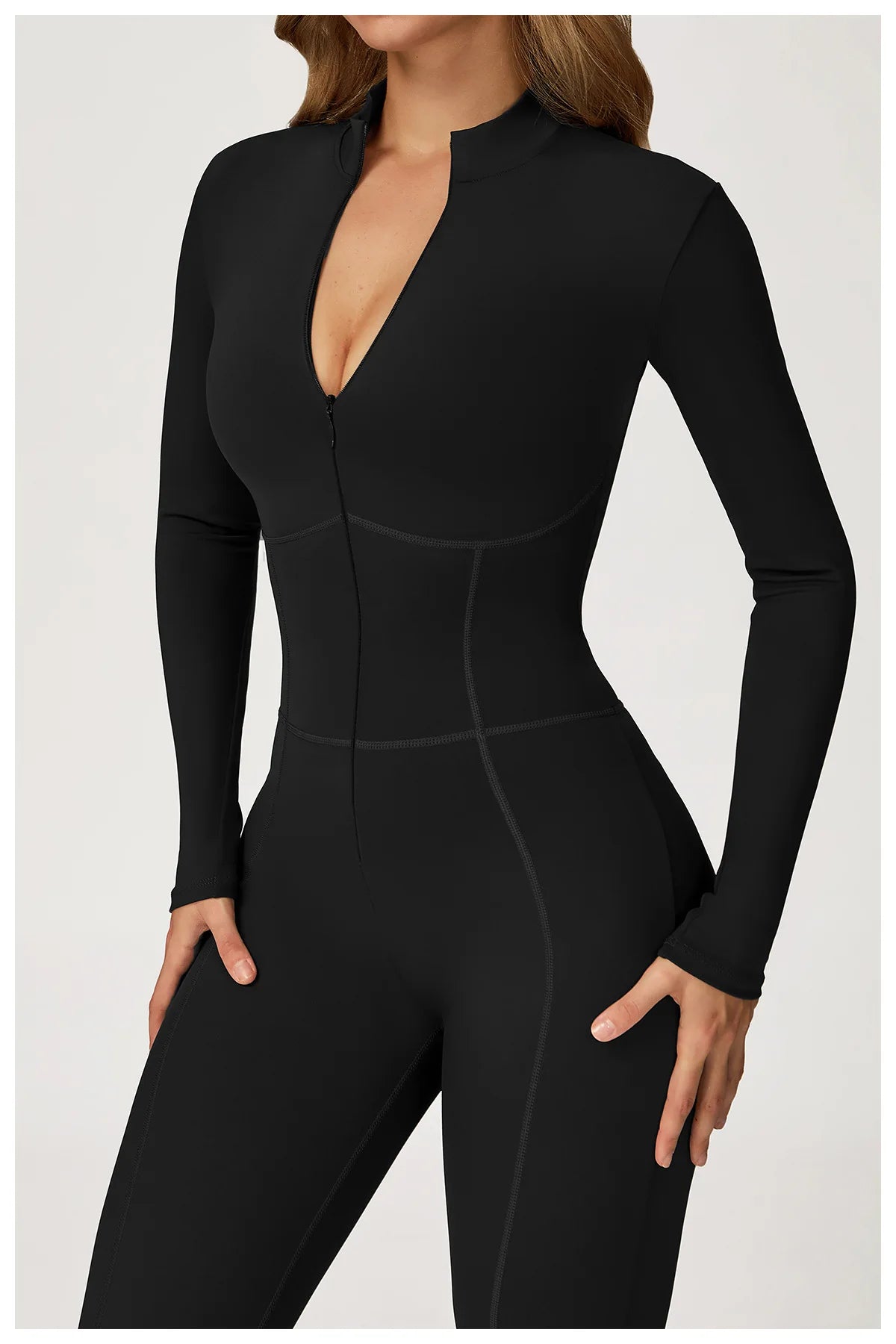 Yoga Overalls Long Sleeved Women's Sportswear Gym Boilersuit Zipper Jumpsuits Workout High-intensity Fitness Skin-tight Garment