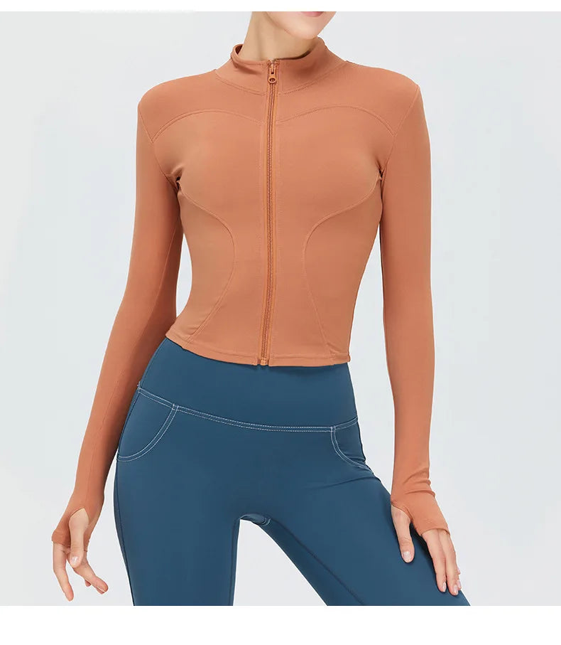 Zipper Jacket Women Sports Long Sleeve Push Up Fitness Yoga Shirt Gym Top Activewear Running Coats Workout Clothes Woman Jacket
