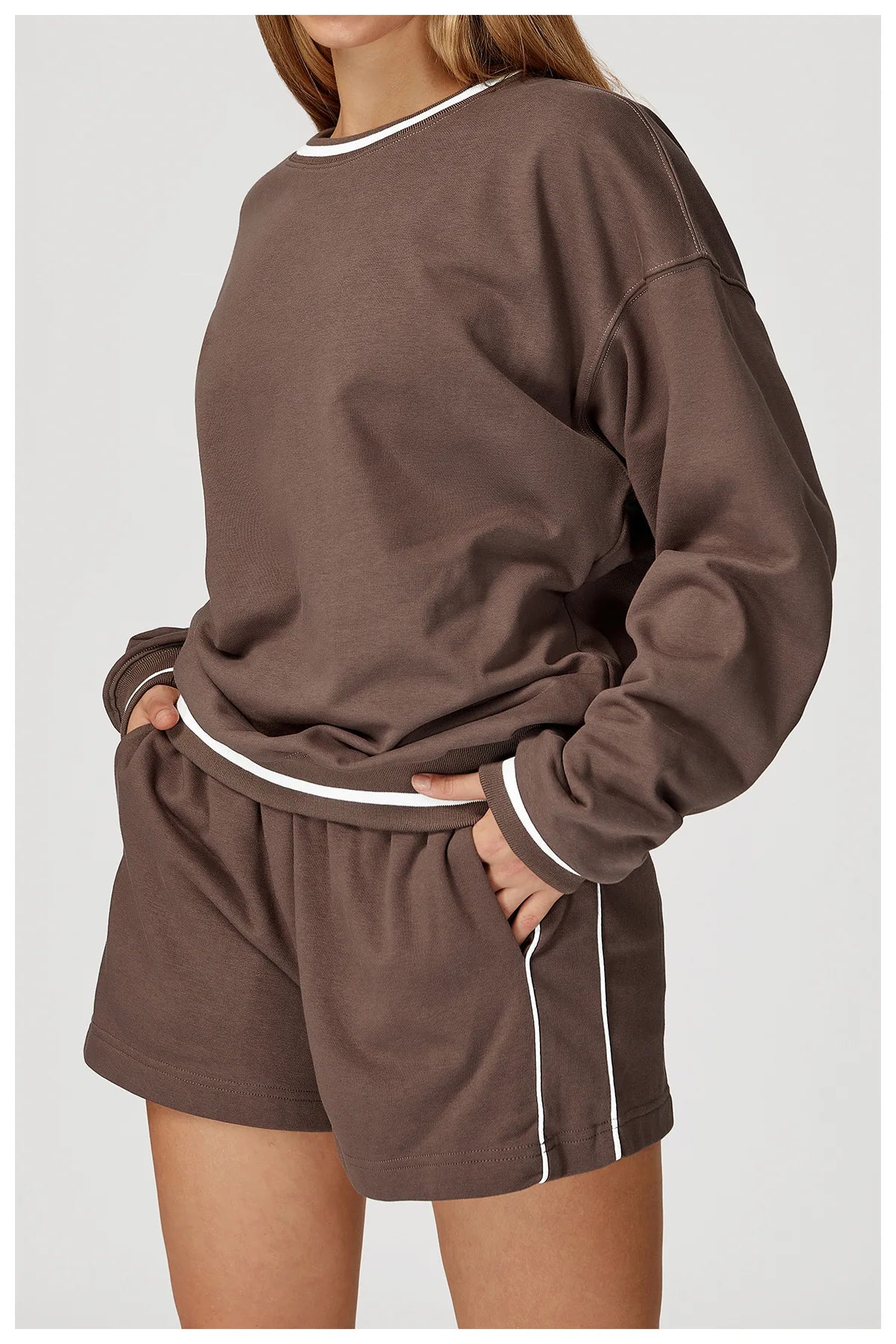 New Color Blocking Hoodie for Women Long Sleeved Loose Round Neck Top Fashionable Hoodie Outdoor Casual Running Sports Top