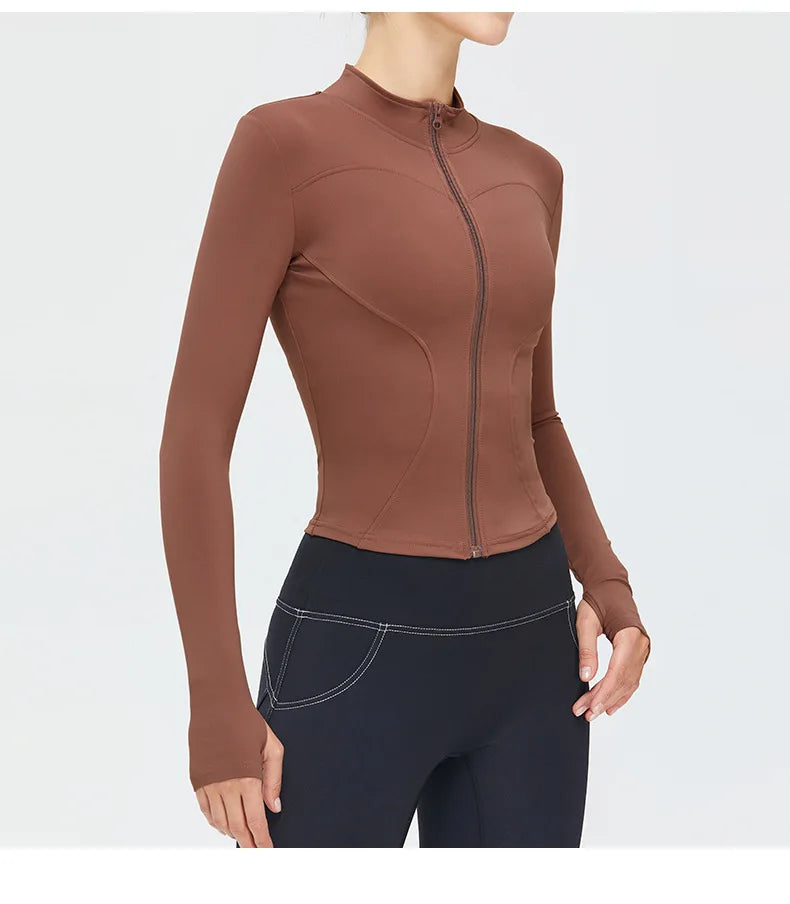 Zipper Jacket Women Sports Long Sleeve Push Up Fitness Yoga Shirt Gym Top Activewear Running Coats Workout Clothes Woman Jacket
