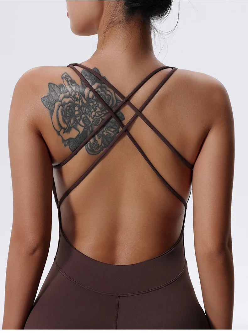New Yoga Suit Gym Set Women Training Sportswear Women Sports Jumpsuit Fitness Rompers Stretch Female Push Up Workout Bodysuits