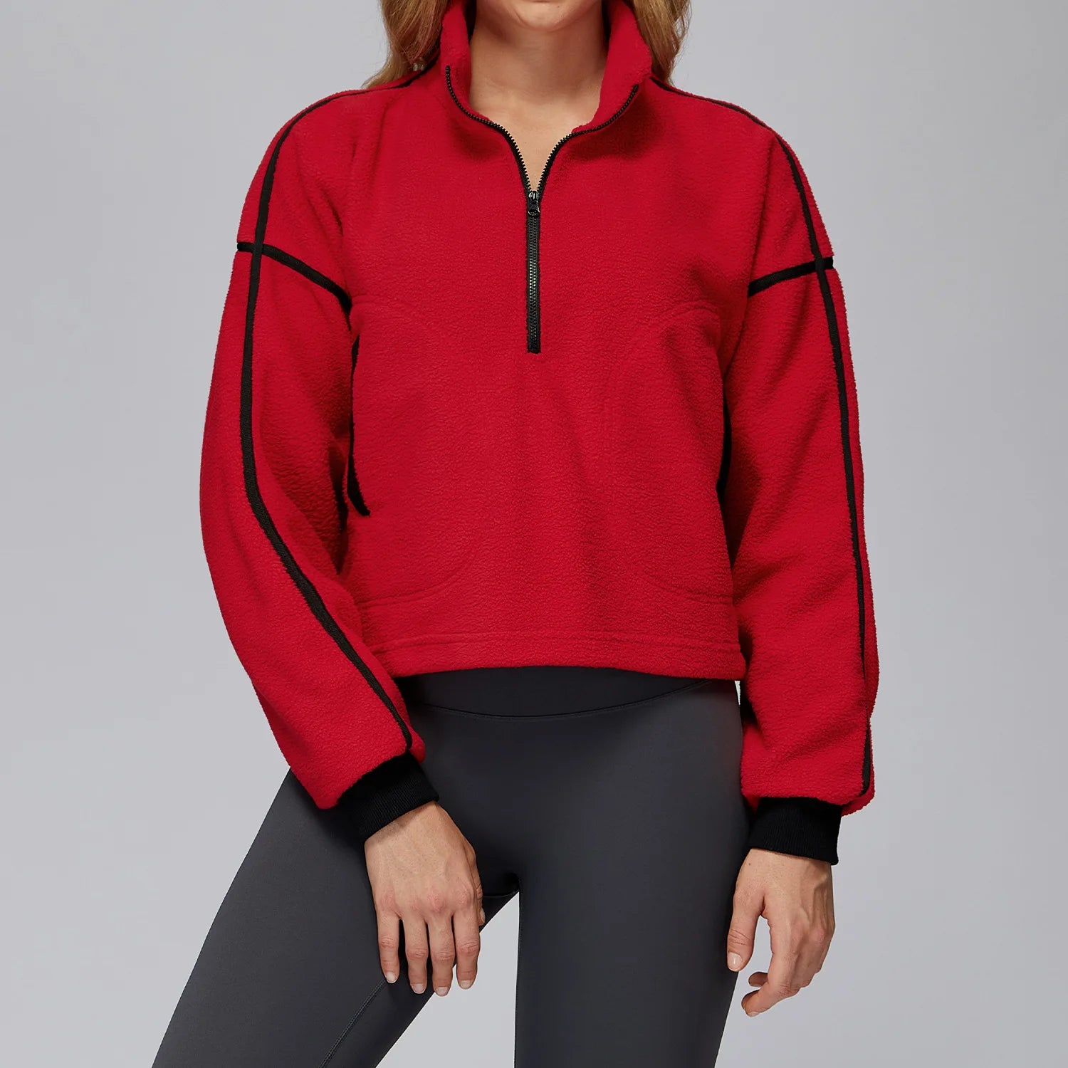 Winter Women's Standing Collar Windproof and Warm Fleece Jacket Women's Long Sleeved Running and Fleece Sports Jacket
