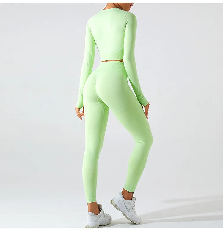 Women's Seamless Long Sleeve Top Yoga Shirts Running T-Shirt Workout Running Fitness Gym Sports Top Training Crop Top Solidcolor