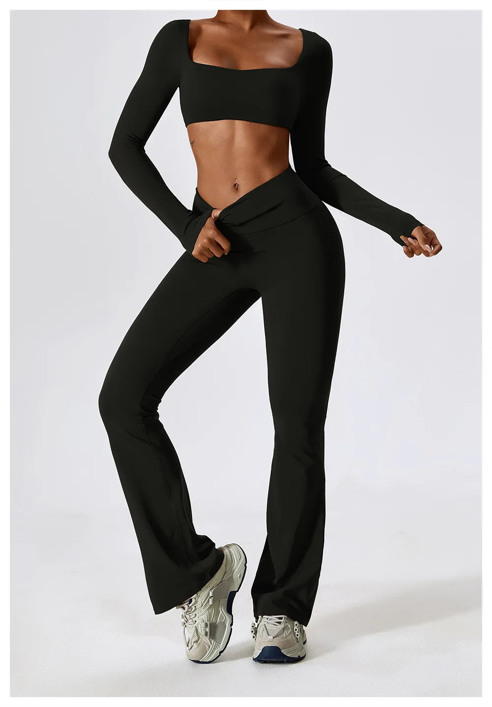 Women Yoga T-shirts Crop Tops Solid Sports Top Long Sleeve Running Shirts Sexy Exposed Navel Quick Dry Fitness Gym Sport Wear