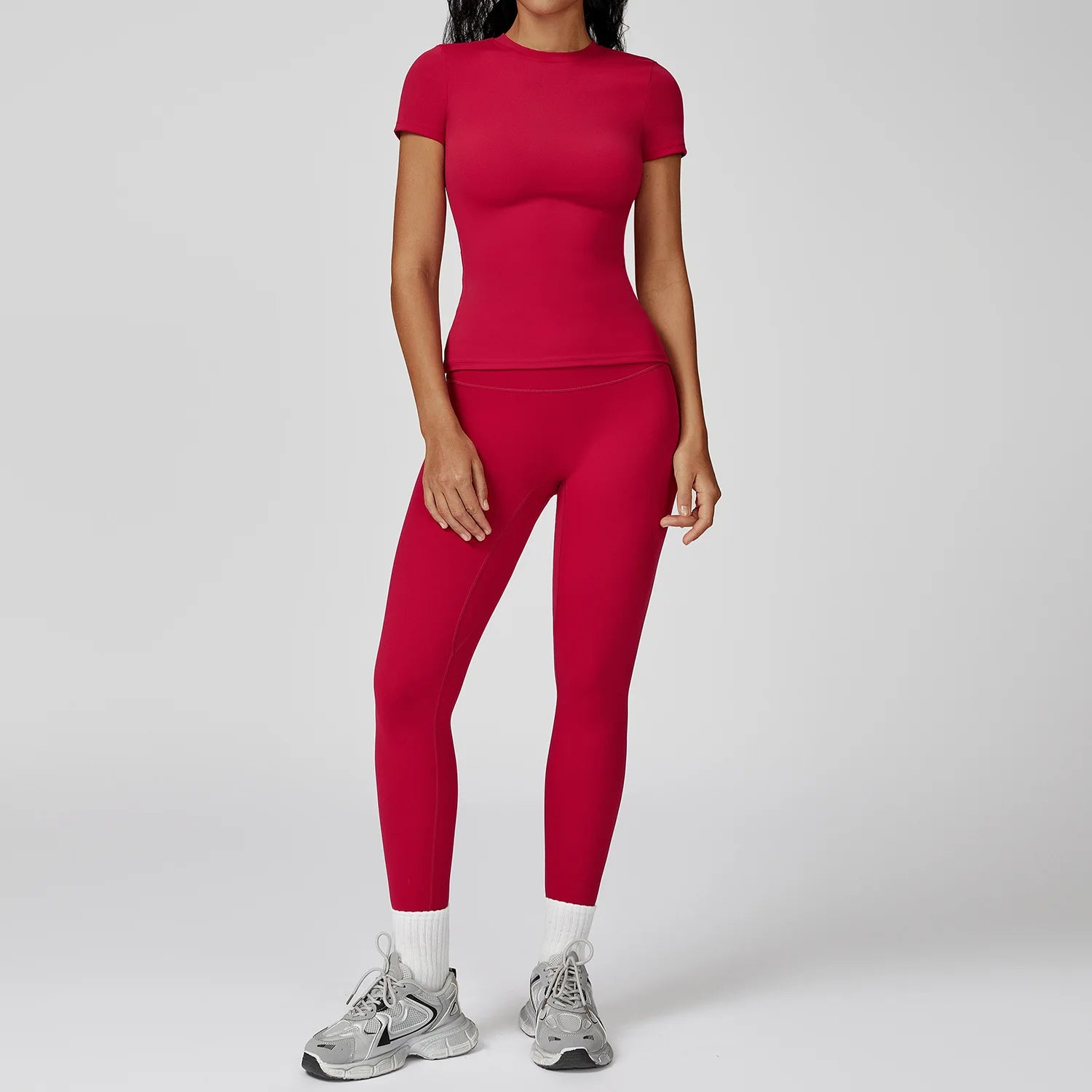 2PCS Yoga Set Sports Suit For Women Fitness Short Sleeve Tracksuits Sports Bra High Waist Leggings Gym Sports Clothes Sportswear