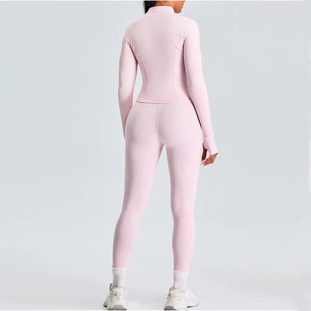 Women 2PCS Yoga Set Workout Clothes Long Sleeve Jacket Gym Crop Top High Waist Leggings Fitness Sports Wear Sport Suit Gymwear