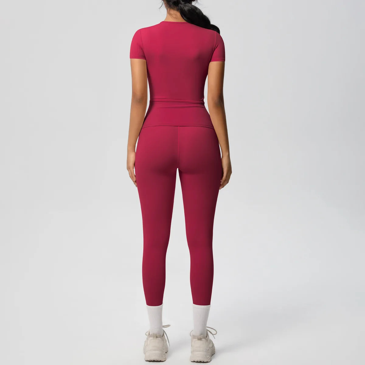 2PCS Yoga Set Women's Tracksuit Quick-Drying Gym Leggings Set Short Sleeve Breathable Gym Yoga Slim Fitness Active Top