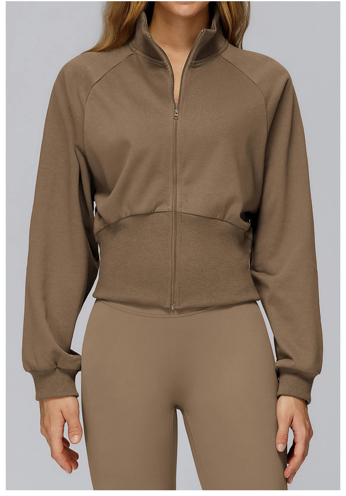 Winter Yoga Long Sleeved Women's Standing Collar Sweatshirt Windproof Zipper Warm Sweatshirt Loose Outdoor Running Sports Jacket