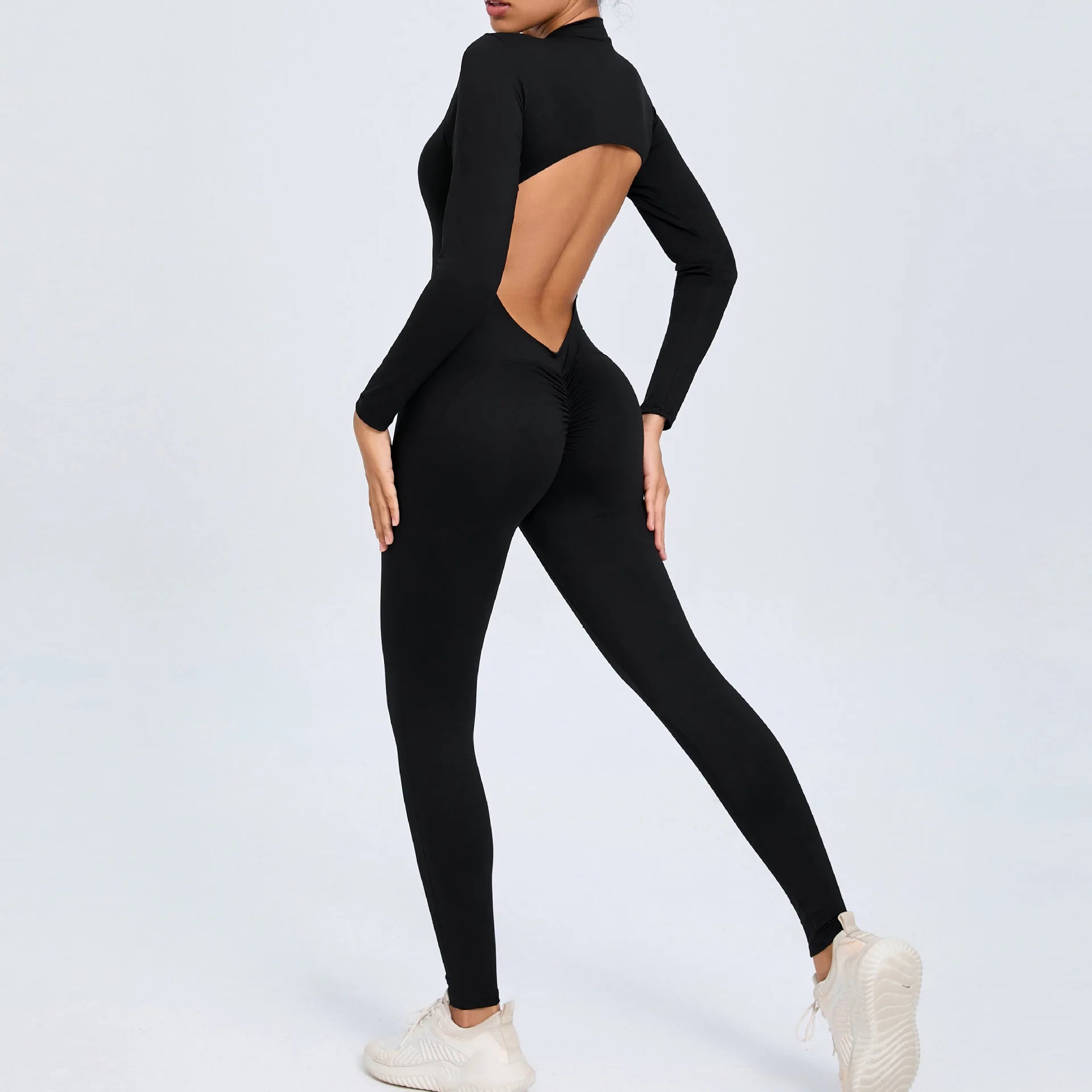 Backless Rompers Yoga Long Sleeved Women's Sportswear Gym Zipper Jumpsuits Workout Bodysuit Fitness One-piece Skin-tight Garment