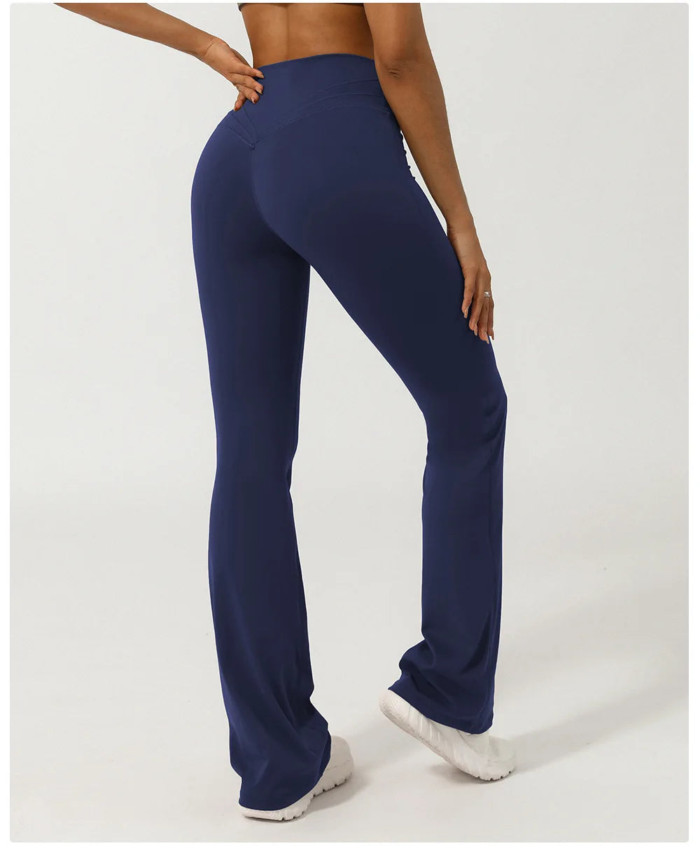 Women Yoga Bell-bottoms Tight Lifting High Waist Tights Cross Waist Sport Flared Pants Gym Running Breathable Fitness Leggings