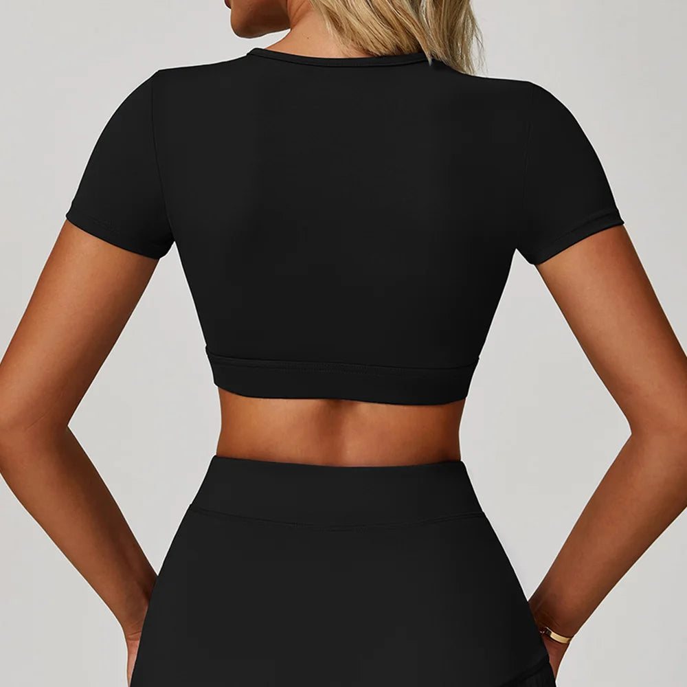 Women's Tight Fitting Sports T-shirt Quick Drying Short Sleeved Hollow Out Yoga T-shirt Running Exercise Fitness Short Sleeved