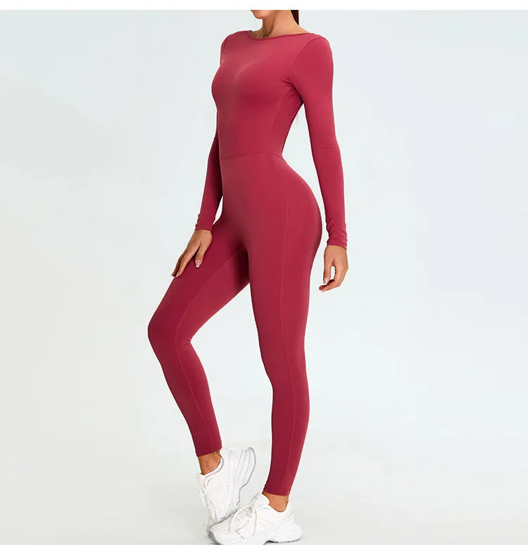 Fitness Rompers Women Gym Set Training Yoga Suit Sportswear Women Sports Jumpsuit Long Sleeved Stretch Push Up Workout Bodysuits
