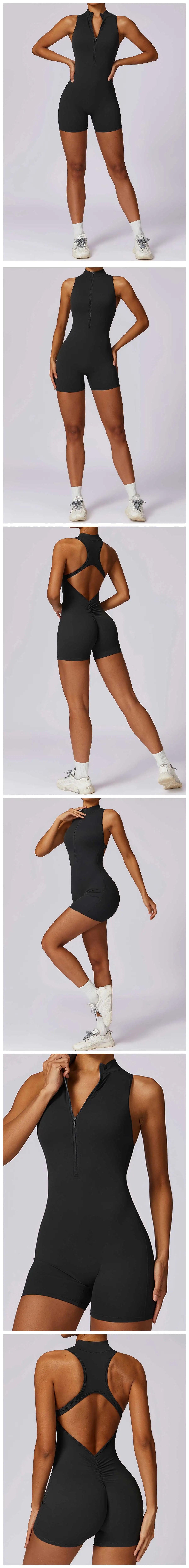 Scrunch Sports Overalls Gym Jumpsuit Women's Fitness Suit Short Sets for Woman Tracksuit Yoga Clothing Zipper Workout Sportswear