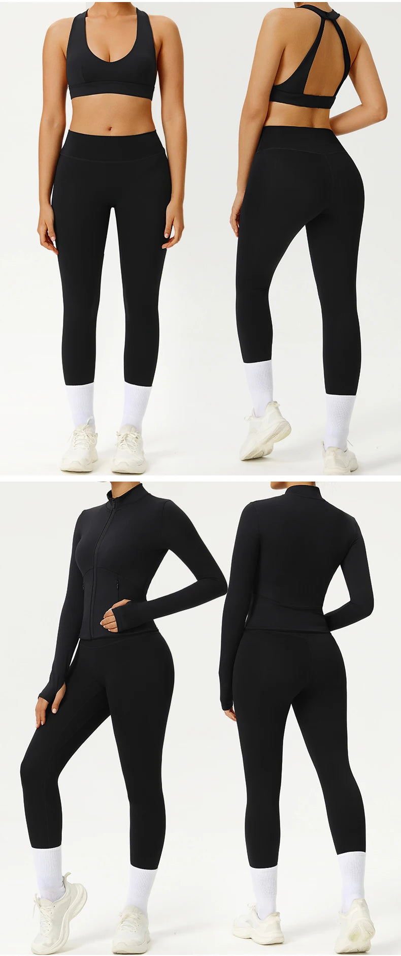 Women 2PCS Yoga Set Workout Sets Sportswear Gym Clothing Fitness Zipper Long Sleeve High Waist Leggings Sports Suits Yoga Suit