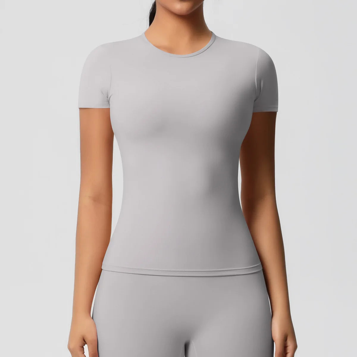 New Women Running Sports T Shirt Summer Short Sleeve Round Neck Breathable Stretchy Gym Yoga Slim Fitness Active Top Tee