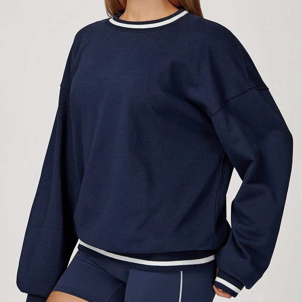 New Color Blocking Hoodie for Women Long Sleeved Loose Round Neck Top Fashionable Hoodie Outdoor Casual Running Sports Top