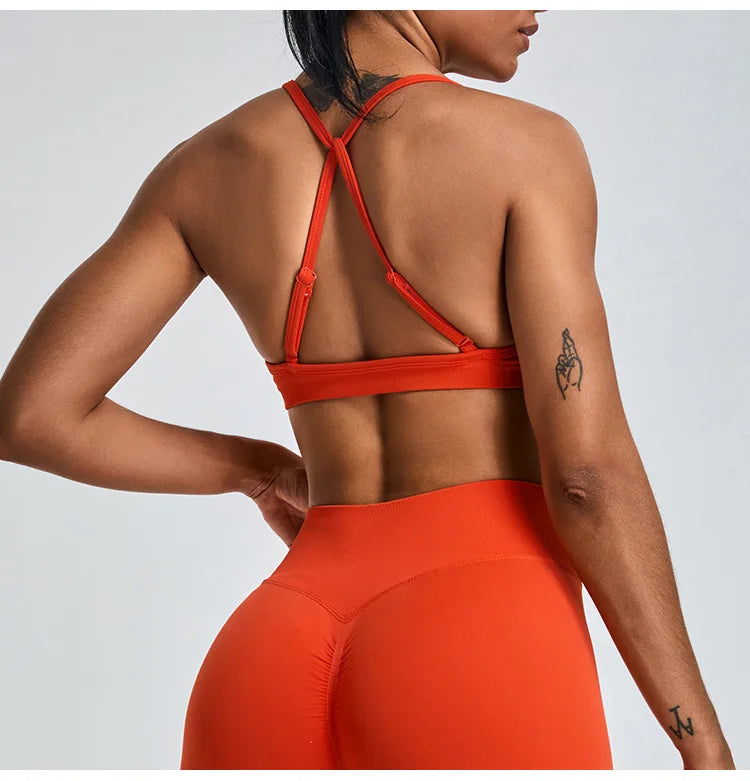 Women Sports Underwear Scrunch Push-up High Support Adjustable Thin Shoulder Strap Tank Fitness Top Seamless Workout Yoga Bras