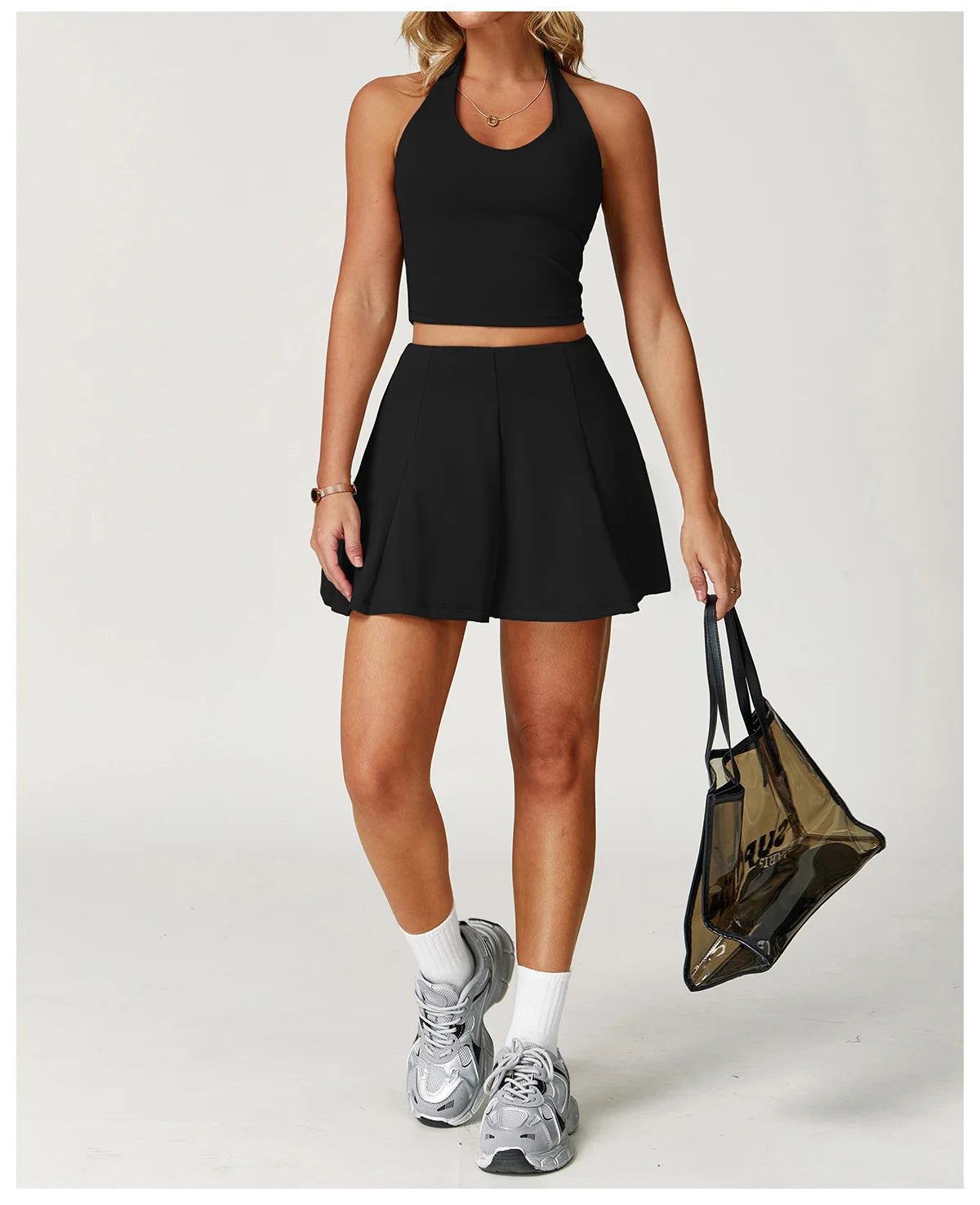 Fitness Tracksuit Yoga Set Women Outfit Gym Clothes Halter Sports Bra Matching Impact Short Skirt 2PCS Workout Sets Sportswear