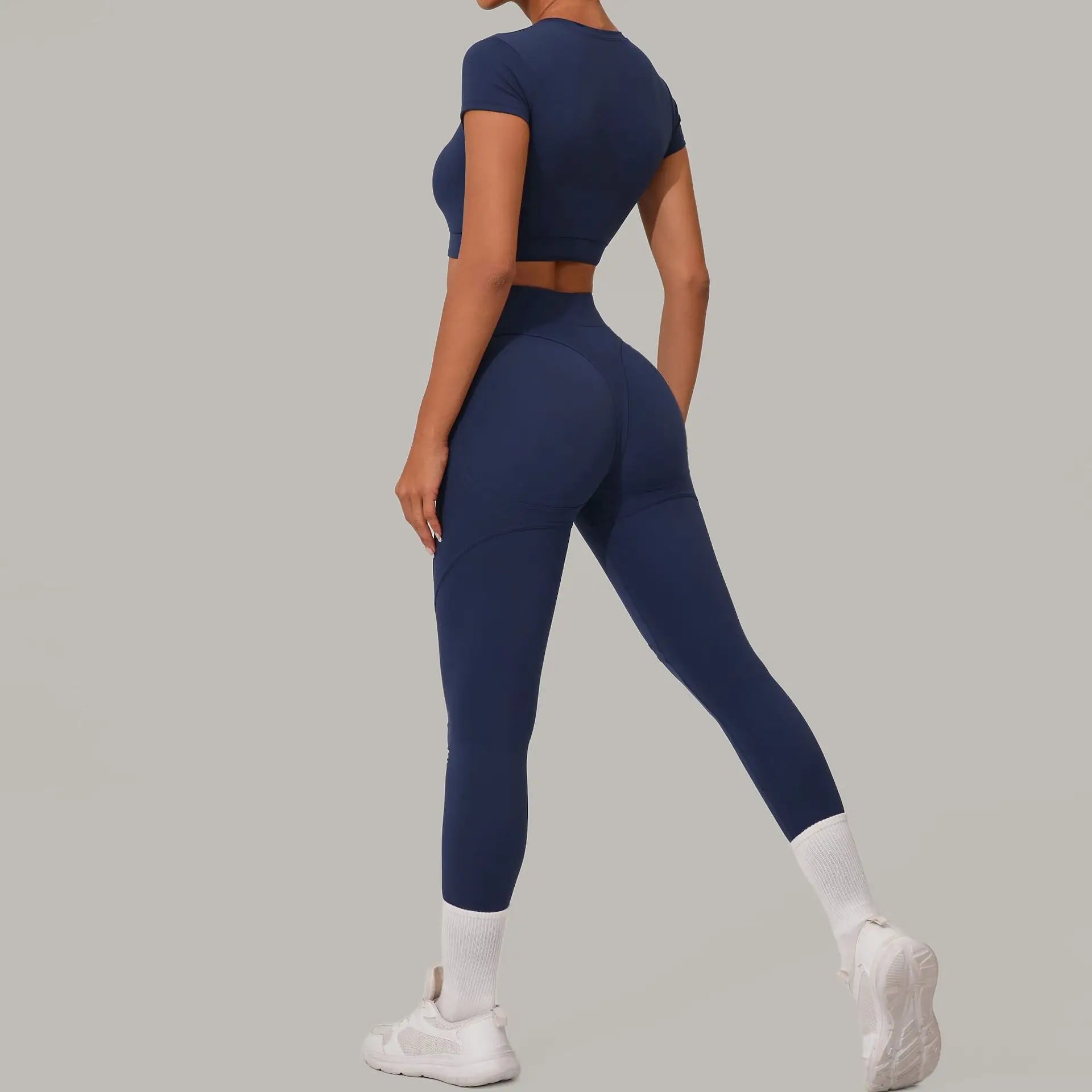 2PCS Yoga Set Gym Clothes Seamless Sportswear Yoga Suits Women Fitness Tracksuits Sports Short Sleeves Gym Leggings Sports Suits