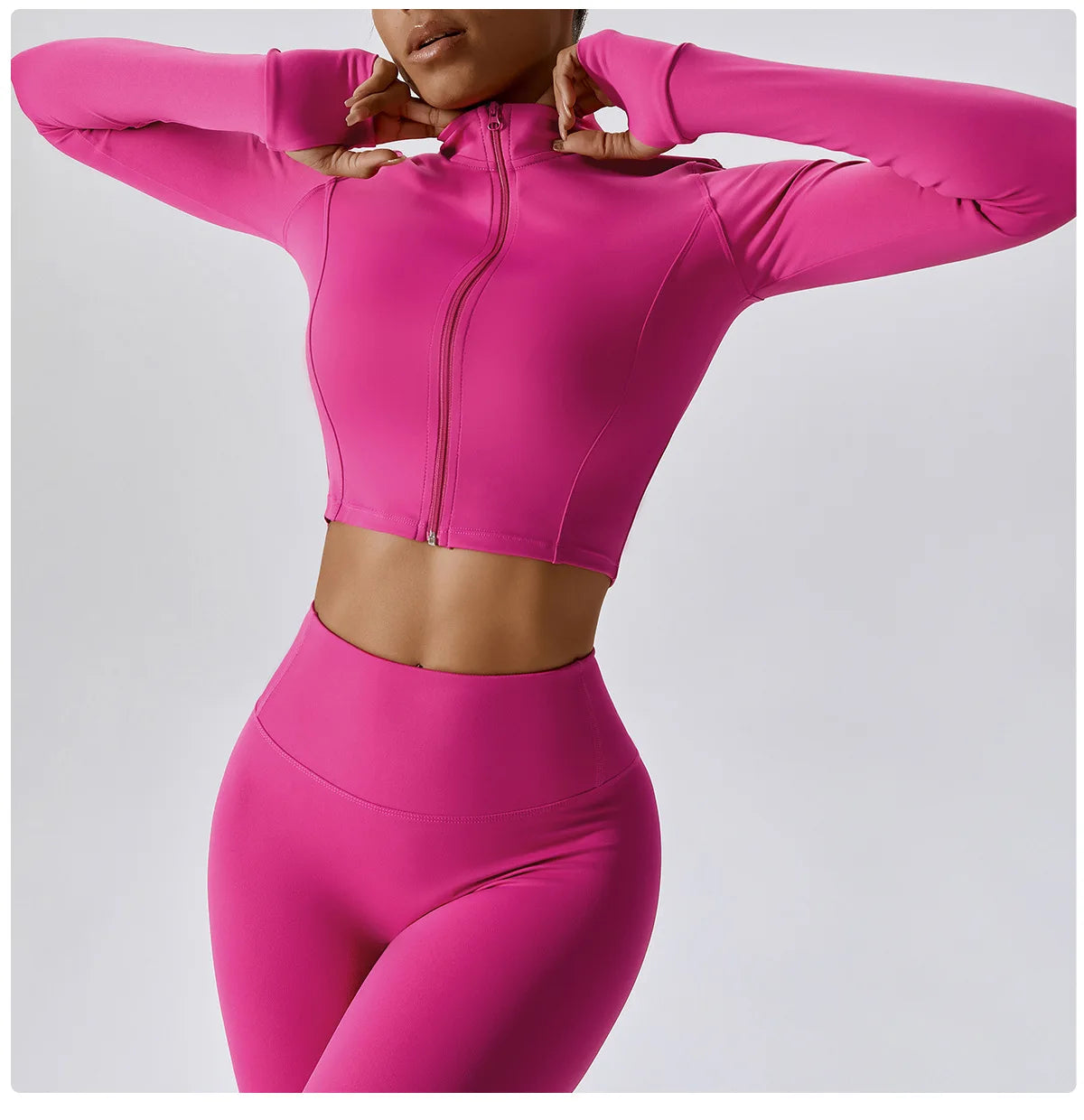 Women Outdoor Sports Long Sleeved Slim Yoga Clothes Quick Dry Zipper Cardigan Stand Up Collar Jacket Running Fitness Jacket Top