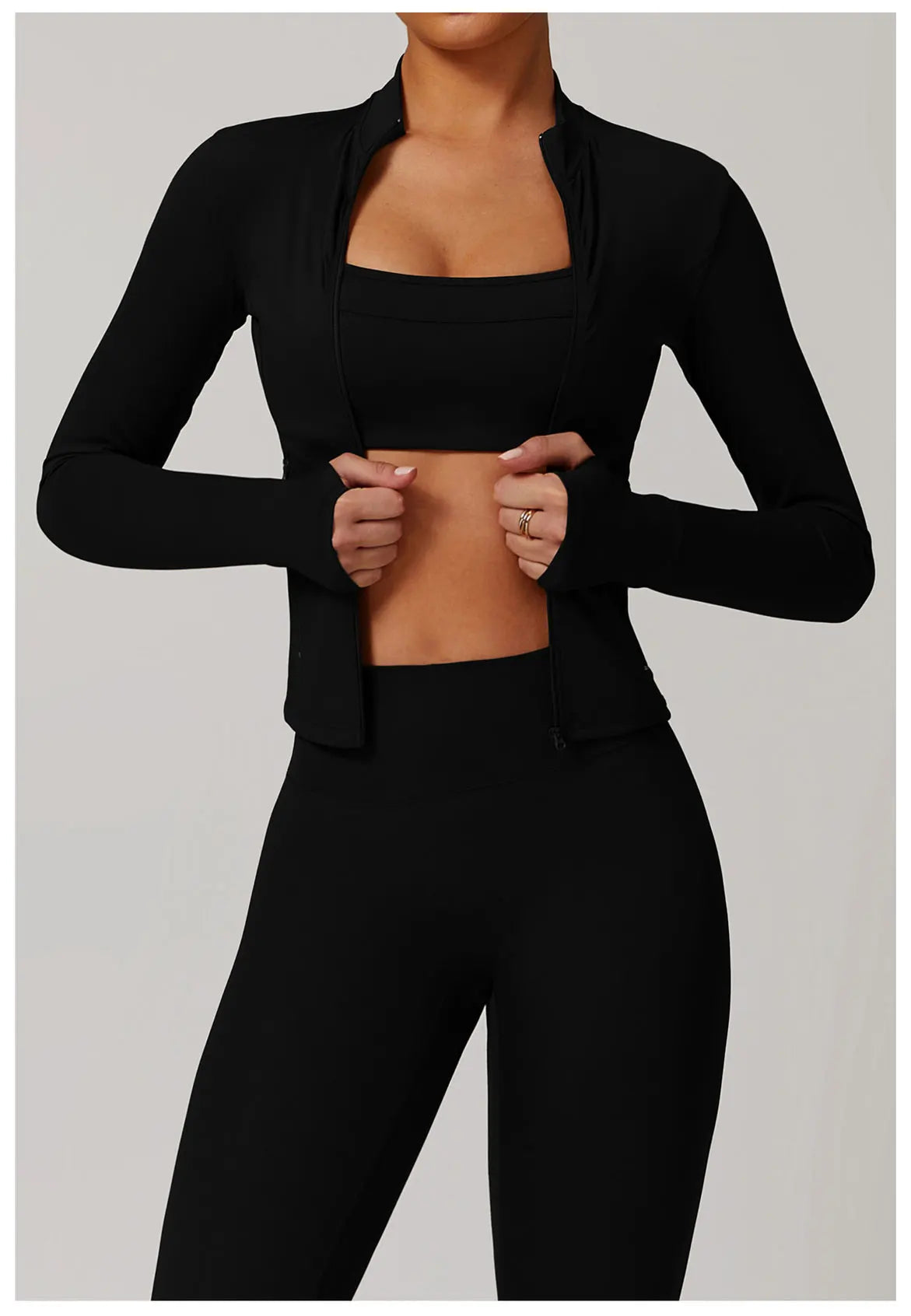 Women Outdoor Running Fitness Wear T-shirt Long Sleeved Thumb Holes Top Zipper Yoga Long Sleeved Yoga Shirt Gym Push Up Workout