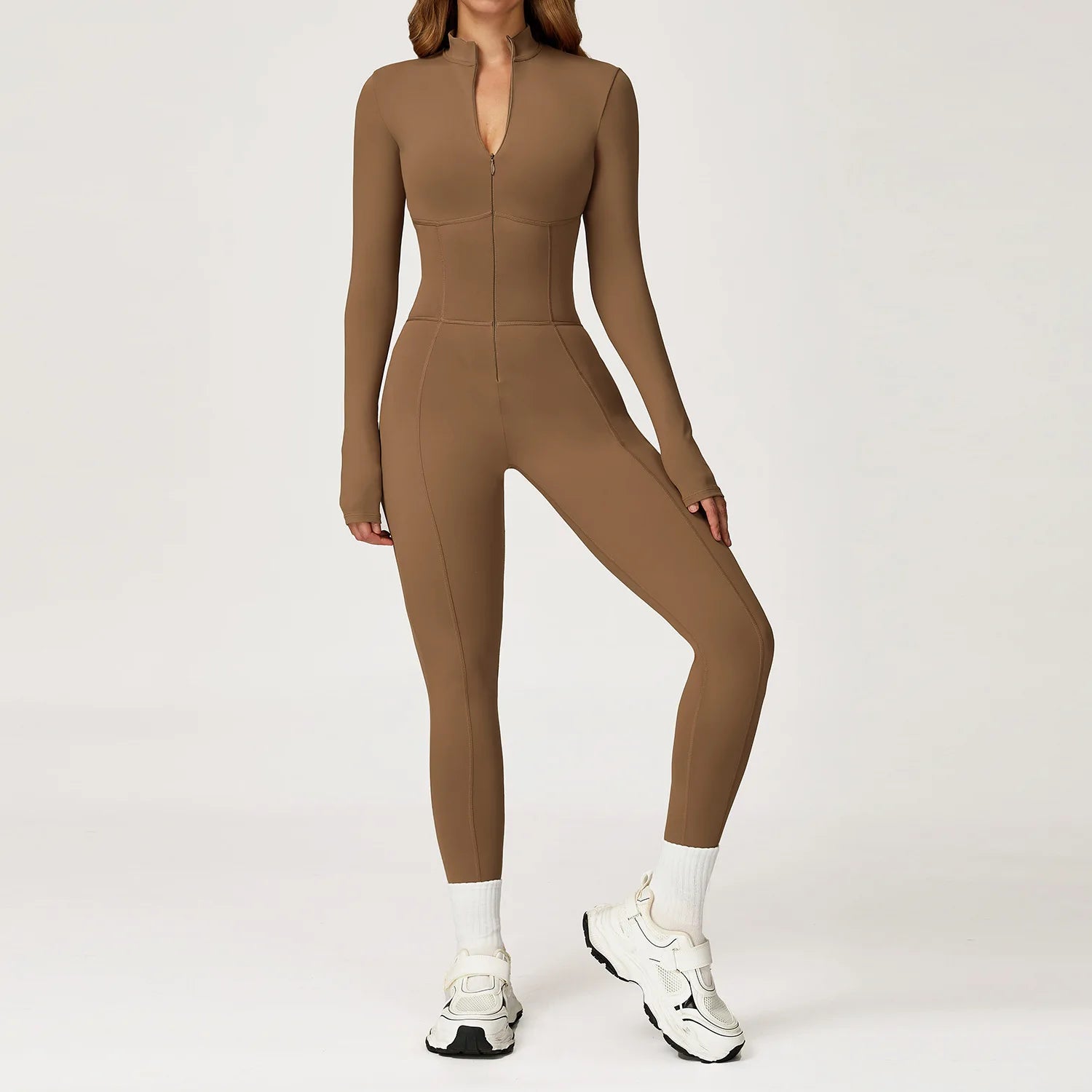 Yoga Overalls Long Sleeved Women's Sportswear Gym Boilersuit Zipper Jumpsuits Workout High-intensity Fitness Skin-tight Garment