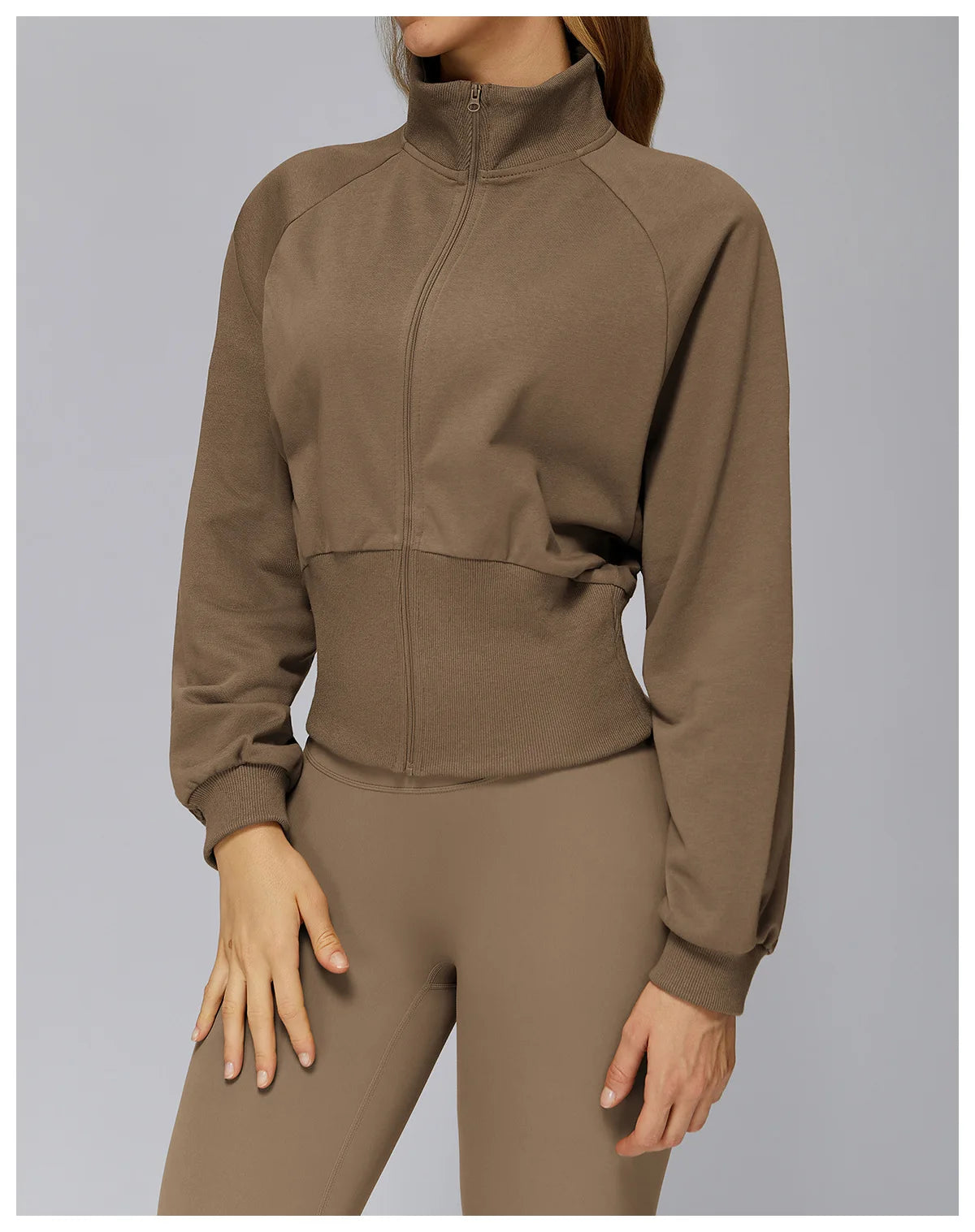 Winter Yoga Long Sleeved Women's Standing Collar Sweatshirt Windproof Zipper Warm Sweatshirt Loose Outdoor Running Sports Jacket