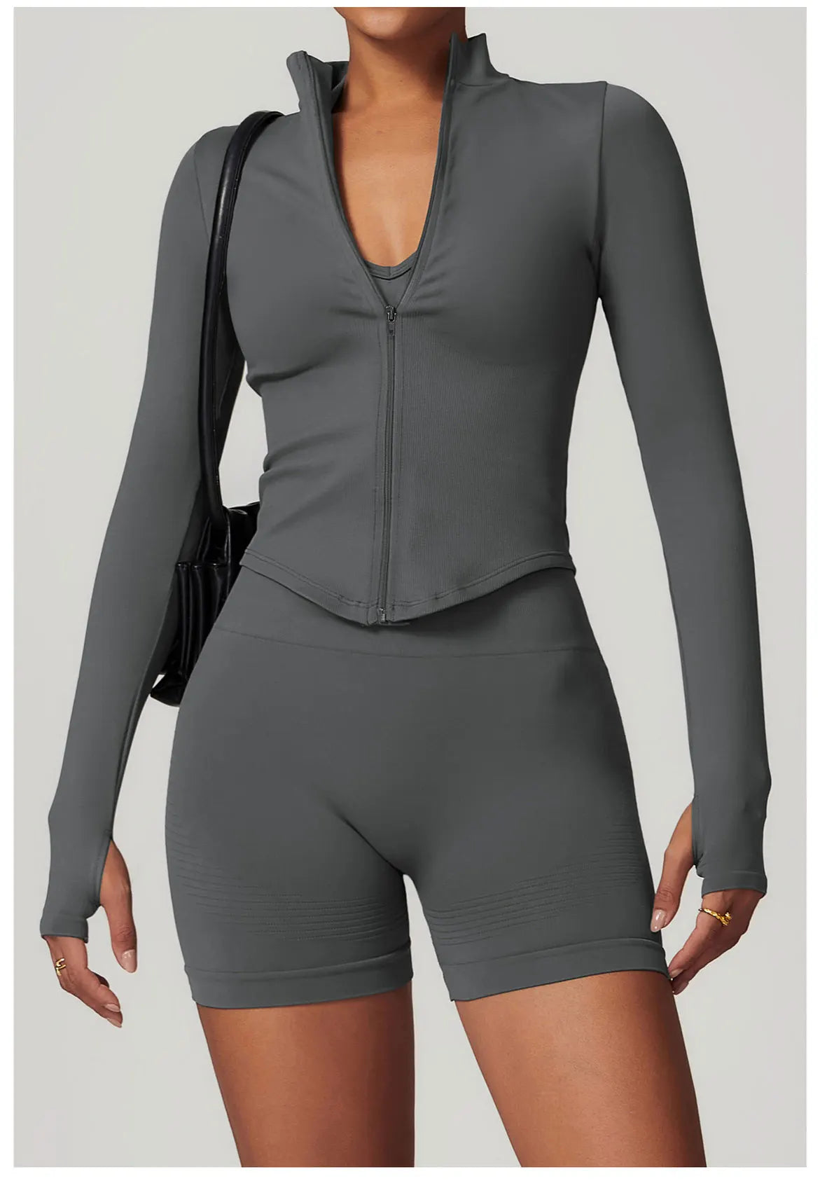 Ribbed Yoga Tops Women's Yoga Long Sleeved Standing Collar Sports Jacket Running Training Fitness Top Gym Workout Running Shirt