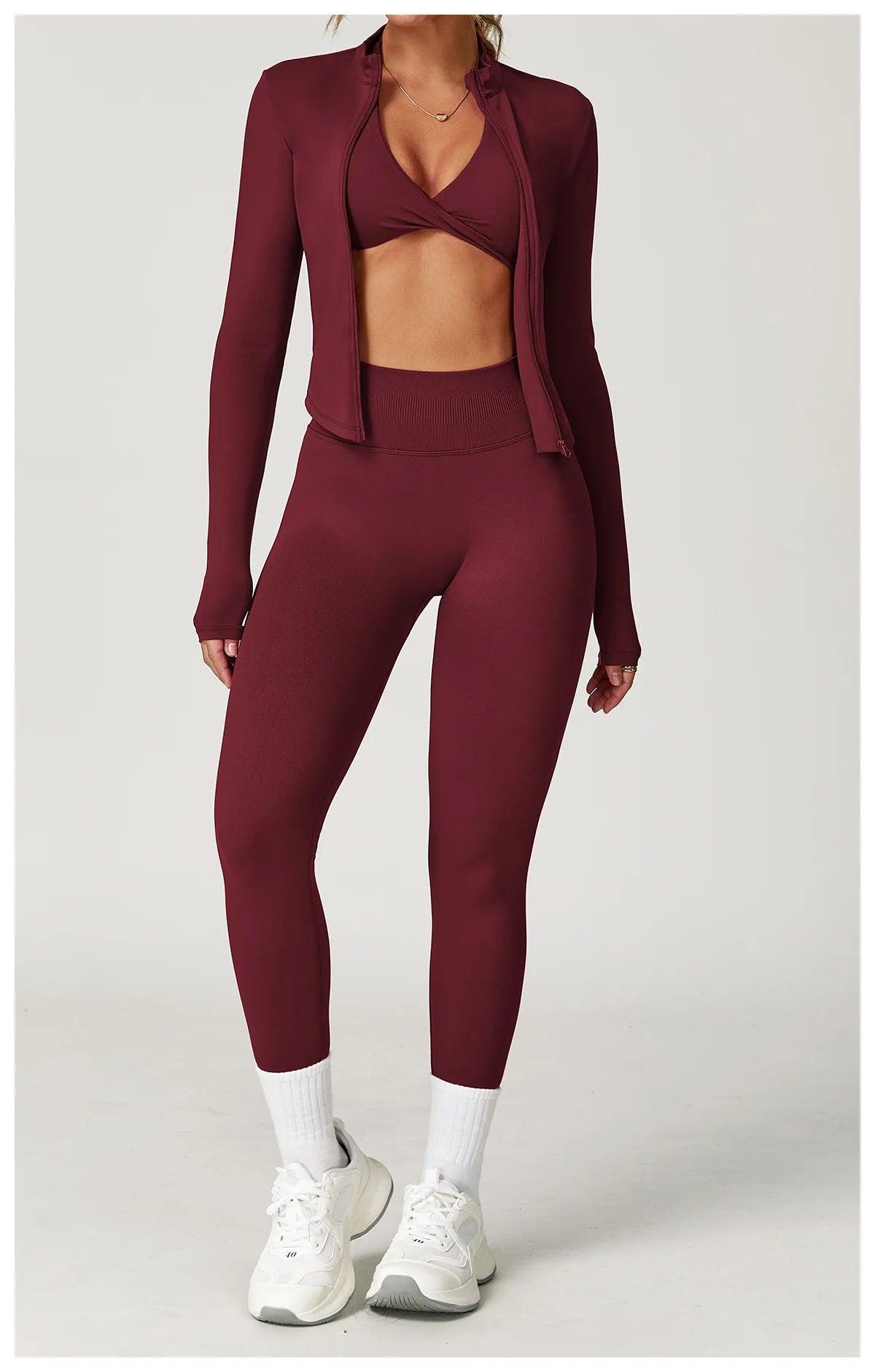 2PCS Yoga Suit Sports Set Women Gym Set Women Tracksuit Running Workout Long Sleeve Sports Shirt Yoga Clothing Seamless Leggings