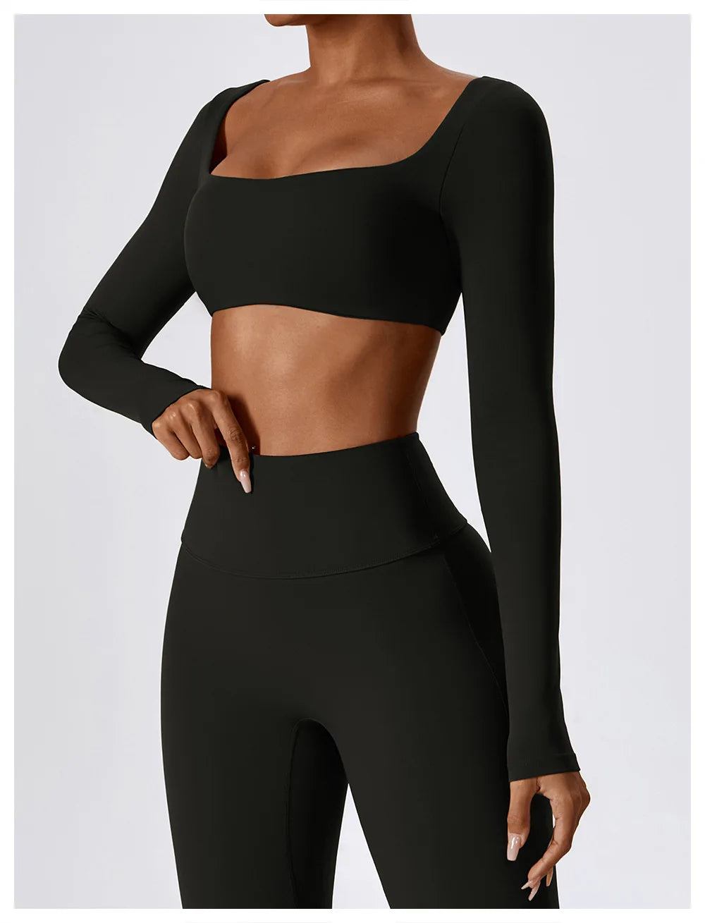 Women Yoga T-shirts Crop Tops Solid Sports Top Long Sleeve Running Shirts Sexy Exposed Navel Quick Dry Fitness Gym Sport Wear